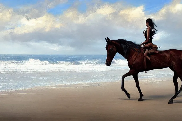 Prompt: a horse running on the beach by greg rutkowski, golden ratio