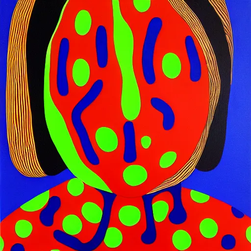 Prompt: a portrait a very ordinary person, by Yayoi Kusama, oil painting, pattern, anatomically correct, beautiful perfect face, brushstrokes, sharp focus, Highly Detailed