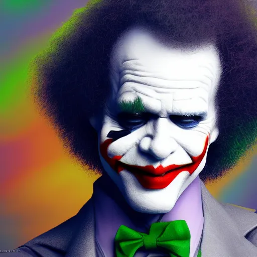 Image similar to Bob Ross is The Joker, hyperdetailed, artstation, cgsociety, 8k