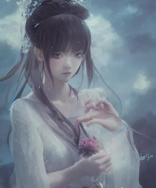 Prompt: Portrait of a beautiful young elegant girl, Japanese anime style, gorgeous atmosphere, full of details, matte painting, concept art, smooth, by Shinkai Makoto and Ina Wong and wlop ，trending on cgsociety and artstation，8kHDR，light effect，