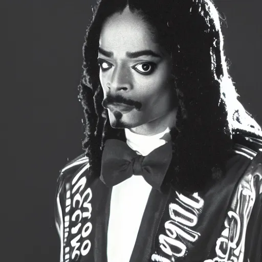 Image similar to a 1980s film still of Snoop Dogg dressed as Michael Jackson, 40mm lens, shallow depth of field, split lighting