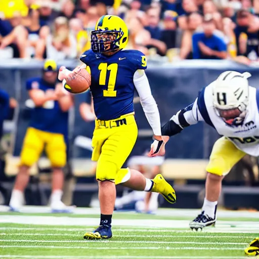 Prompt: university of michigan football game, sports photography, the players are all hamsters