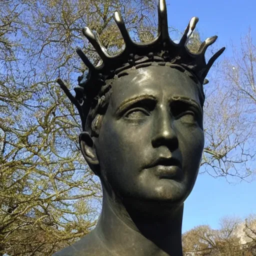 Prompt: statue of libertys head with crown is broken off