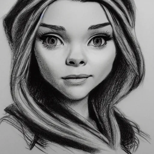 Image similar to milt kahl pencil sketch of chloe grace moretz in disney snow white