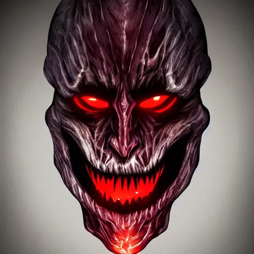 Prompt: portrait of an intimidating glowing scary giant face and skin is dark red glowing eyes glowing veins of white hero villain concept art centered