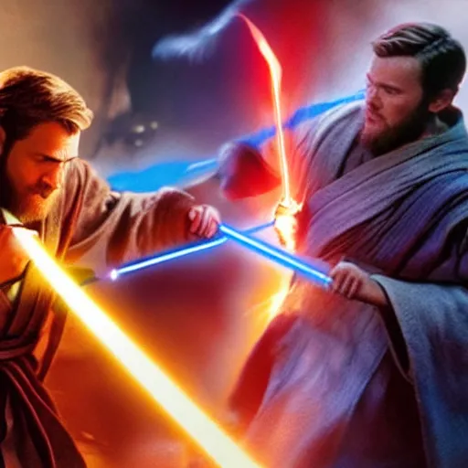 Image similar to a balrog fighting obi wan kenobi