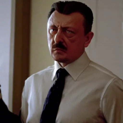 Image similar to Igor Ghirkin Strelkov as The American Psycho doing the Bateman stare, cinematic still