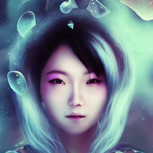 Image similar to galaxy, character, 3 d godess, cloud, volumetric, dreamy, ram skull, bio, jellyfish, 3 ds max + vray, japanese kimono mask, portrait, close up, cinematic, super fine detailed, detailing