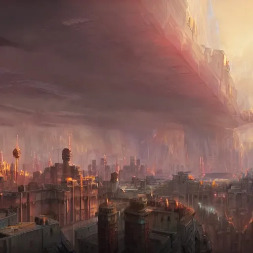 Image similar to concept art painting of an evil empires capital city with large fortress in the middle, realistic, detailed, cel shaded, in the style of makoto shinkai and greg rutkowski and james gurney