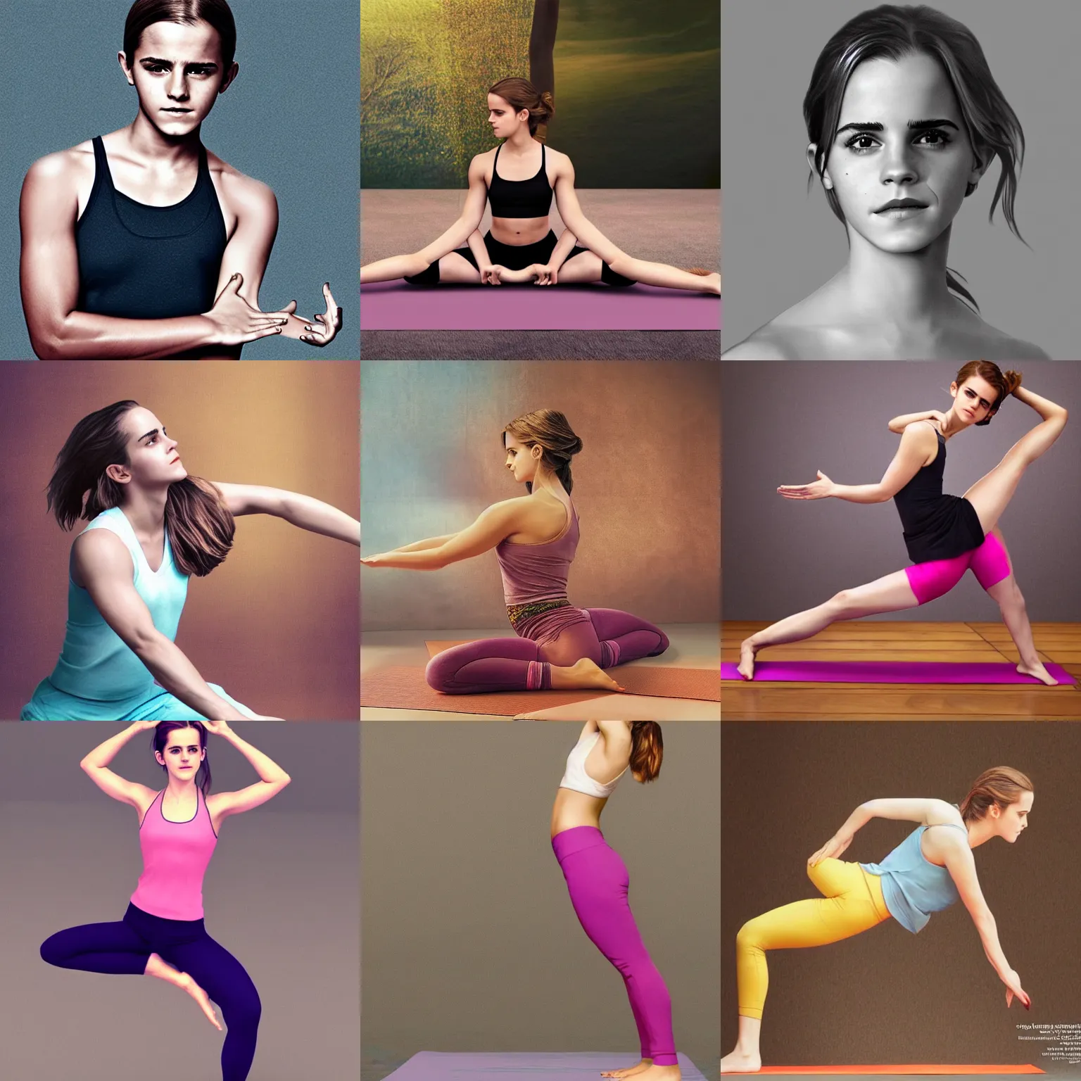 Image similar to beatiful Emma Watson in yoga pose, Marjaryasana and Bitilasana, photo hyper realistic, full-body, ultra detailed, 4k