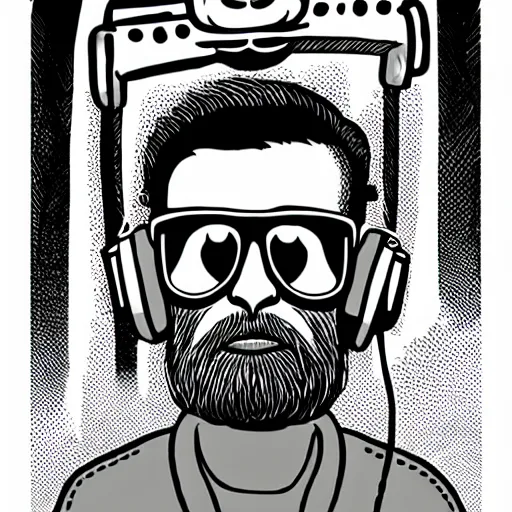 Prompt: mcbess illustration, cool monkey wearing headphones and sunglasses