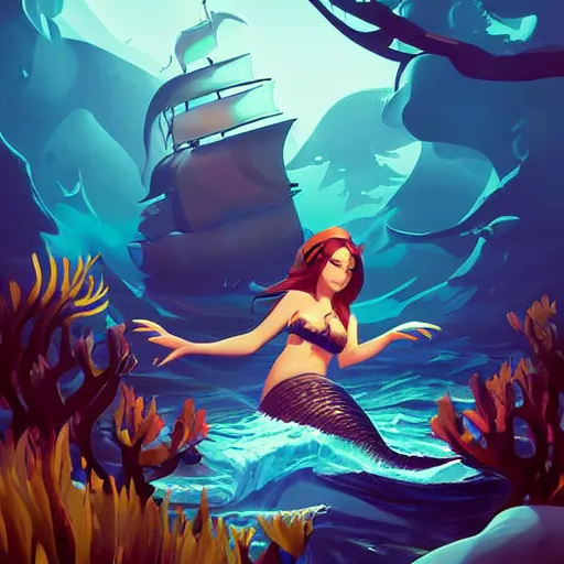 Image similar to painting mermaid treasure on sea of thieves game avatar hero smooth face median photoshop filter cutout vector, behance hd by jesper ejsing, by rhads, makoto shinkai and lois van baarle, ilya kuvshinov, rossdraws global illumination