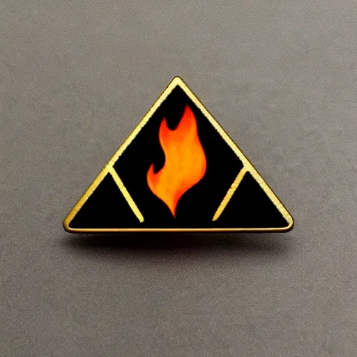 Image similar to a diamond enamel pin of a retro minimalistic fire flames warning label, smooth curves