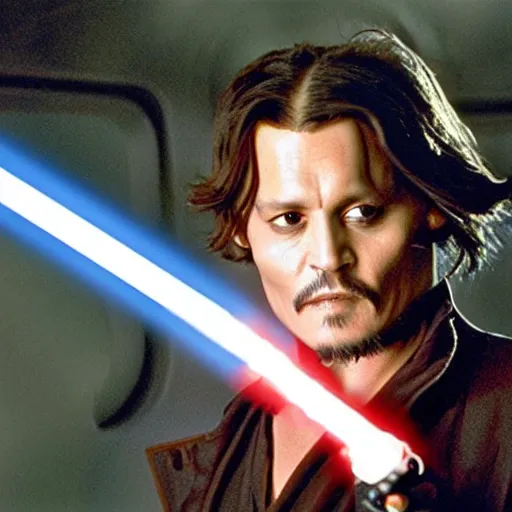 Prompt: johnny depp in star wars with light saber