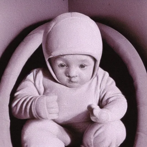 Prompt: colorized echography of a fetus teletubbie watching TV in his mother’s womb