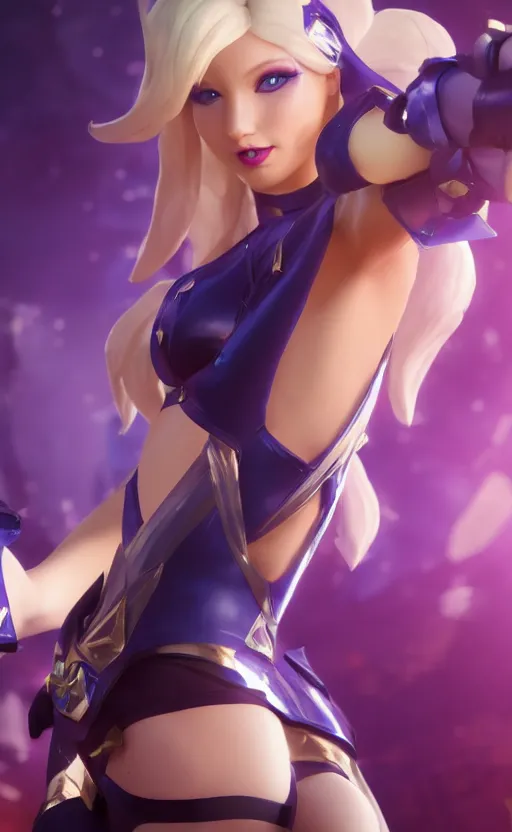 Image similar to still of pretty Lux (League of Legends) in KDA More music video. 3d render, octane render, game art, realistic, highly detailed, trending on artstation, 4k, trending on artstation, pixar, cgsociety, unreal engine 5, redshift render, trending on artstation, blender, behance, cg