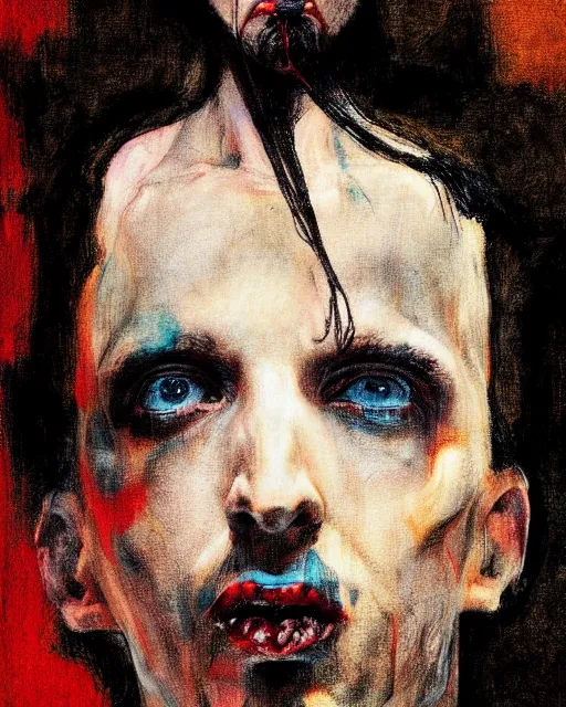 Prompt: portrait of marylin manson by greg rutkowski in the style of egon schiele