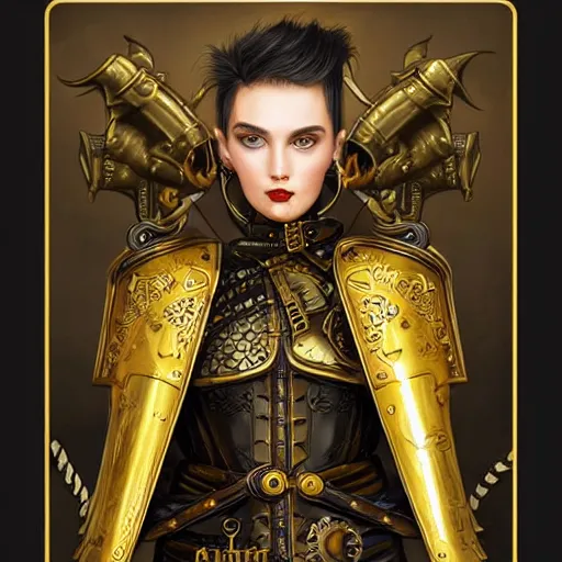 Prompt: Lofi steamPunk portrait knight wearing black and gold plate armor with dragon Pixar style by Tristan Eaton Stanley Artgerm and Tom Bagshaw