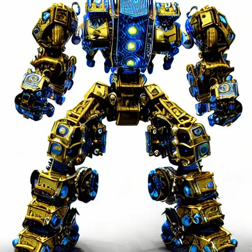 Image similar to a intricate ornate boxing humanoid mecha, punk, by war robots, real steel ( 2 0 1 1 ), westworld and pacific rim movie and ps 5 game machine warrior 5, cryengine, frostbite 3 engine, blue and yellow scheme, sharp focus, 8 k, high definition, insanely detailed, soft lighting, smooth face