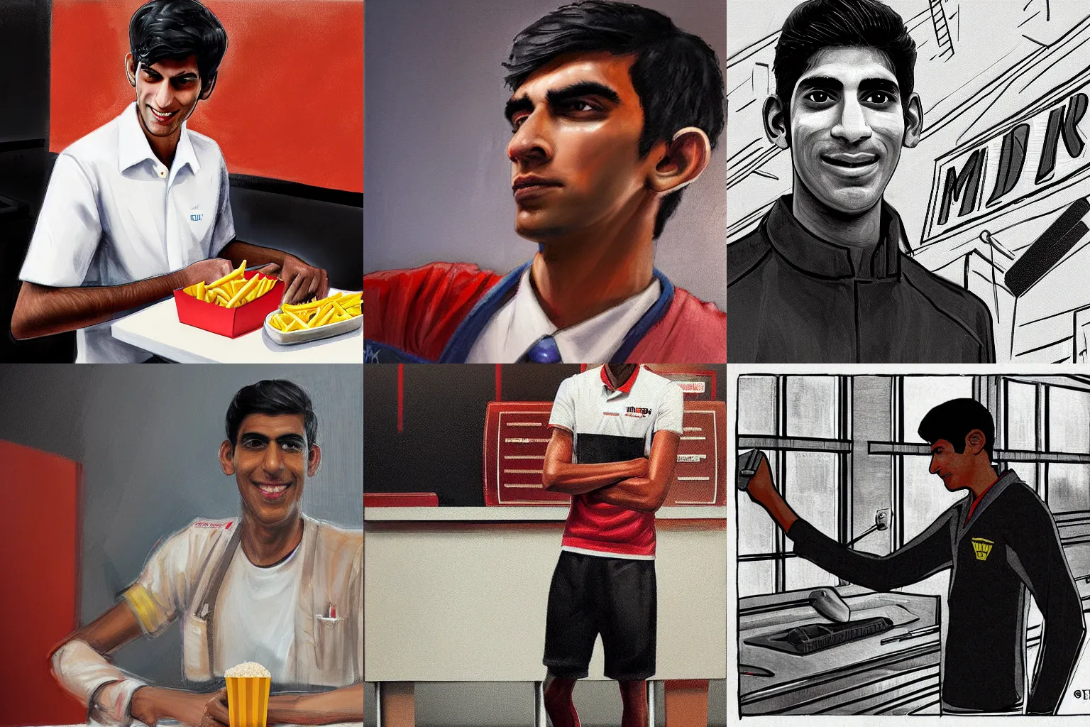 Prompt: Rishi Sunak but he is black working in a McDonalds, detailed picture, by Grek Rutkowski