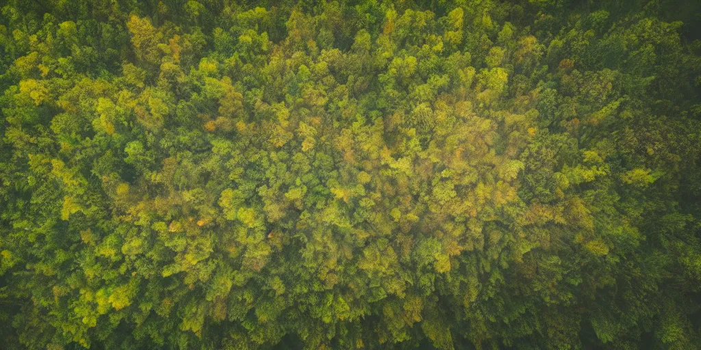 Prompt: Aerial shot of fantasy forest covered in a meter of clear translucent material like glass, fantasy art