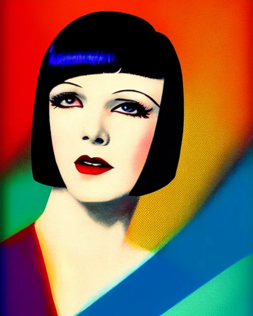 Image similar to full length portrait of 2 0 year old mary louise brooks dancing, shiny bob haircut, dramatic light, abstract art deco city background, air brush art, high contrast, sharp,, painted by ross tran 1 9 2 0 s