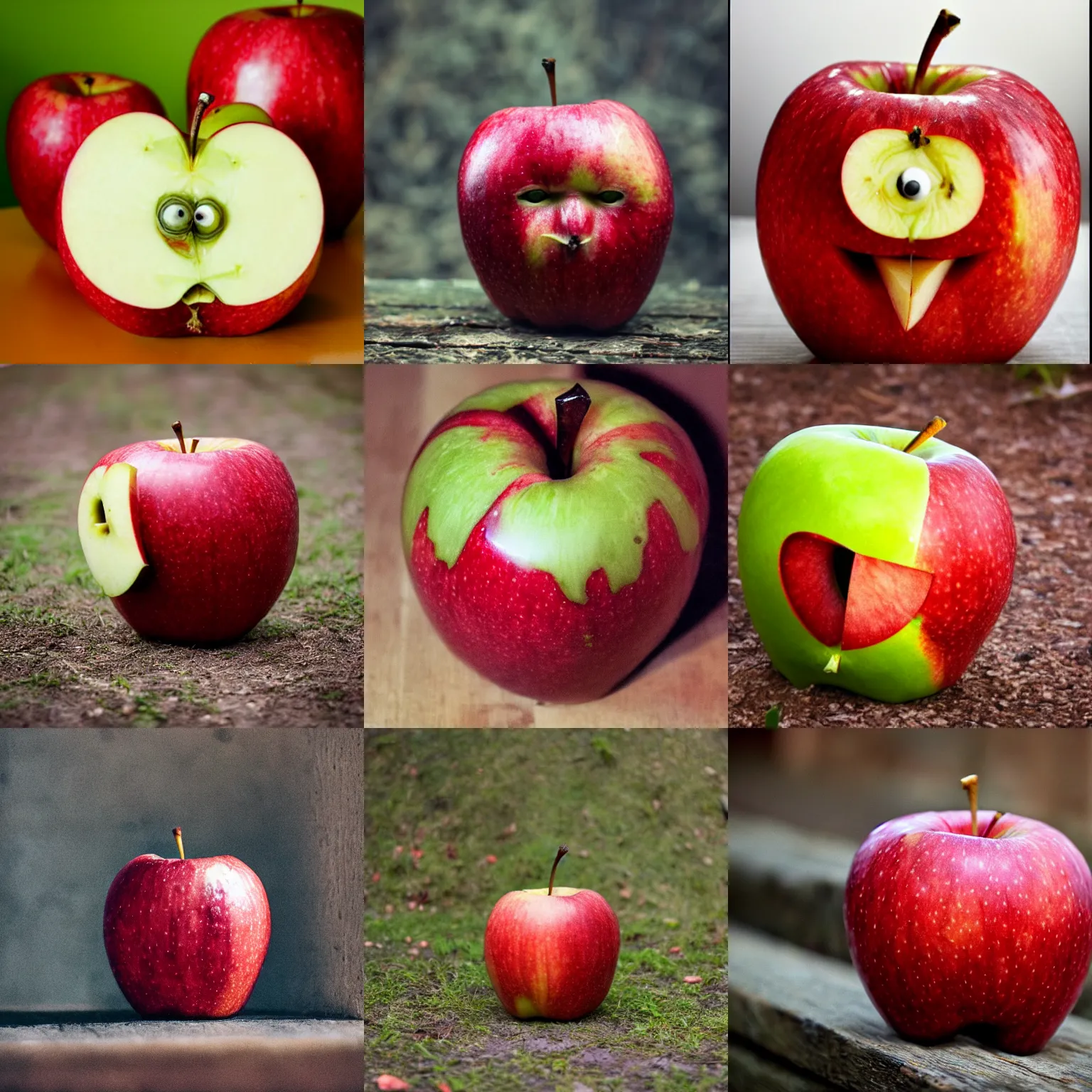 Prompt: an evil apple, menacing piece of fruit
