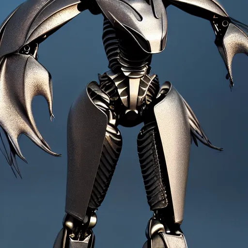 Image similar to epic close up shot, realistic detailed stunning beautiful anthropomorphic robot mechanical female dragon, doing an elegant pose with hand on hip, looking to the side, sleek streamlined armor and design, sharp claws, sleek head, long tail, standing on two legs, wearing a hooded cloak that blows in the wind from behind her, on the beach during sunset, high quality, cinematic art, sunset lighting, artstation, deviantart, furaffinity