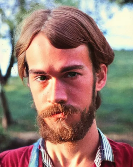 Image similar to a portrait of a 1 9 6 0 s hippie looking like pewdiepie