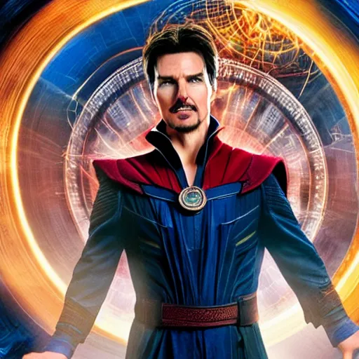Image similar to film still of Tom Cruise as Doctor Strange in the Multiverse of Madness