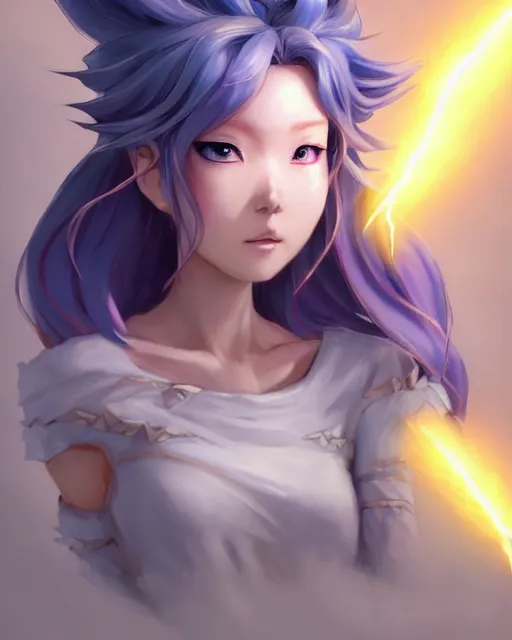 Prompt: character concept art of ssunbiki as an anime thunderstormy cloud goddess of lightning | | cute - fine - face, pretty face, realistic shaded perfect face, fine details by stanley artgerm lau, wlop, rossdraws, james jean, andrei riabovitchev, marc simonetti, and sakimichan, tranding on artstation