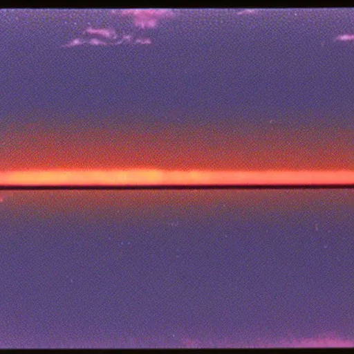 Prompt: video of the sky, recorded with vhs, sunset, clouds, 1 9 7 9, vhs artifacts, details, static