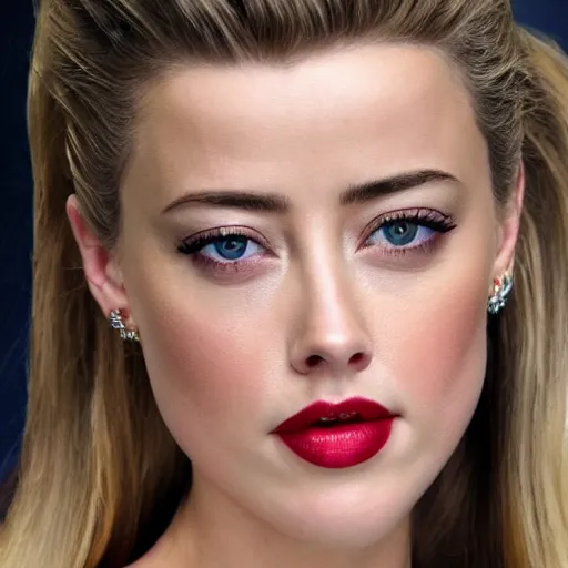 Image similar to uhd, high resolution photography of woman, genetic combination of donald trump and amber heard face, amber heard body, donald trump face, symmetrical upper body, body focus