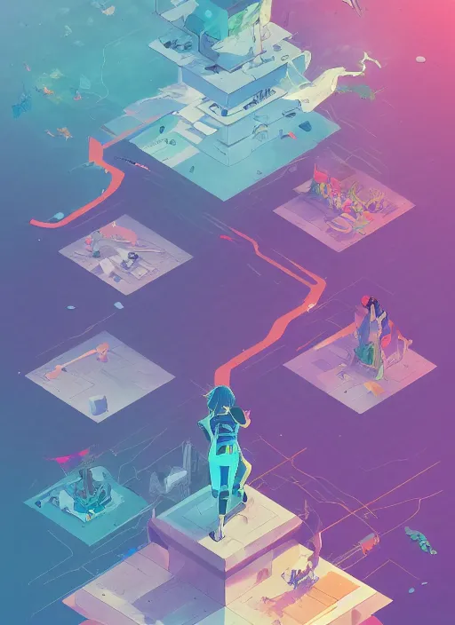 Prompt: axonometric isometric infographic on climate change by makoto shinkai, ilya kuvshinov, lois van baarle, rossdraws, basquiat | maximalism, in the style of hearthstone, trending on artstation | complimentary color scheme