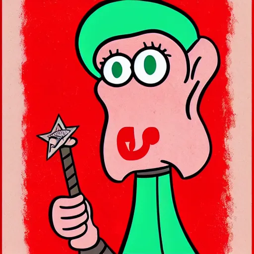 Image similar to handsome squidward as communist, pop art, soviet propaganda, male, male portrait, vivid colors, red color, king, detailed portrait