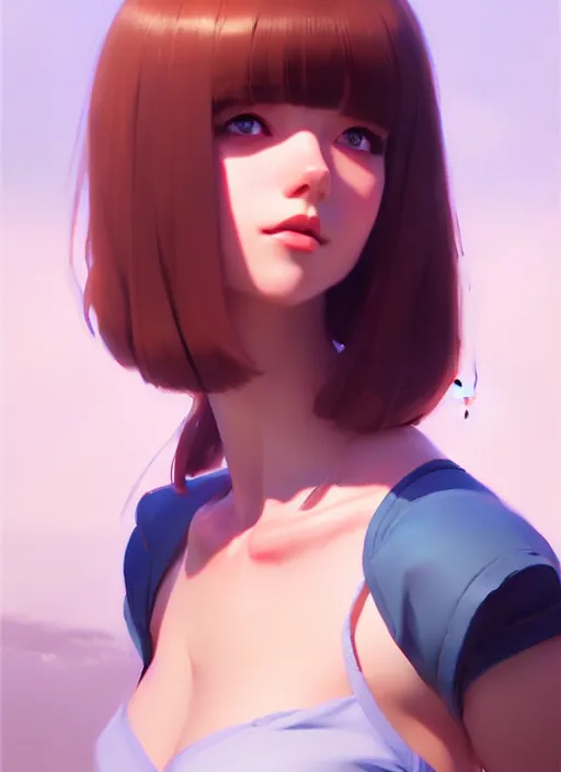 Image similar to a ultradetailed beautiful panting of a cute european young female, by ilya kuvshinov, greg rutkowski and makoto shinkai, trending on artstation