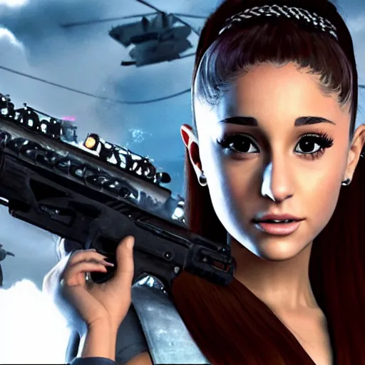 Image similar to Ariana Grande in Call of Duty, 4k