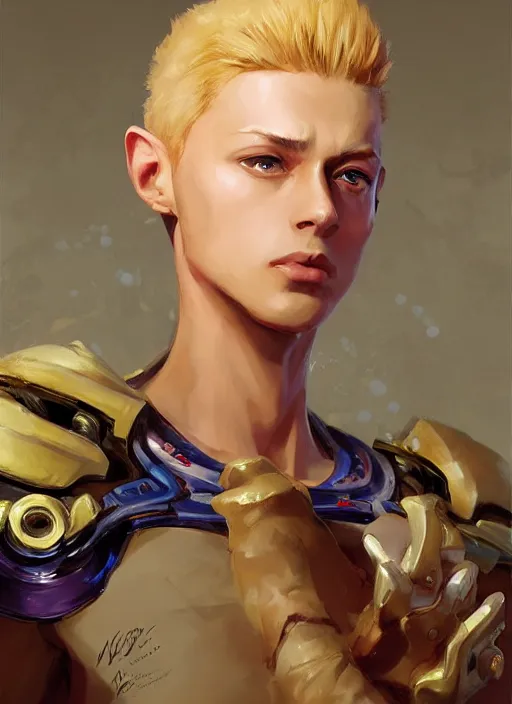 Prompt: realistic Giorno Giovanna, elegant, digital painting, concept art, smooth, sharp focus, illustration, from StarCraft by Ruan Jia and Mandy Jurgens and Artgerm and William-Adolphe Bouguerea