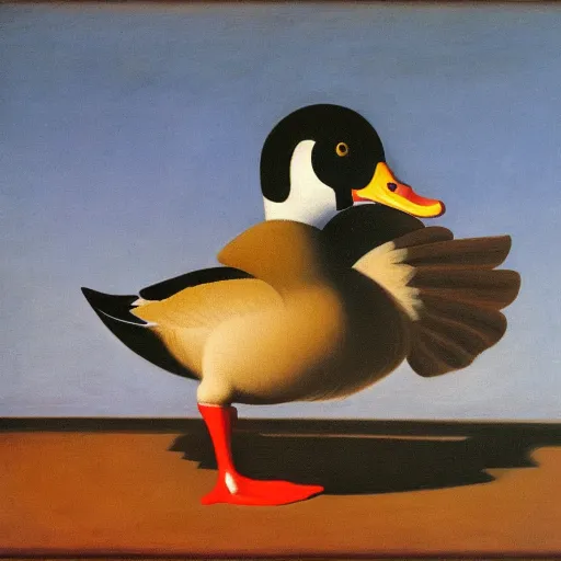 Image similar to a duck on the prowl oil painting giorgio de chirico