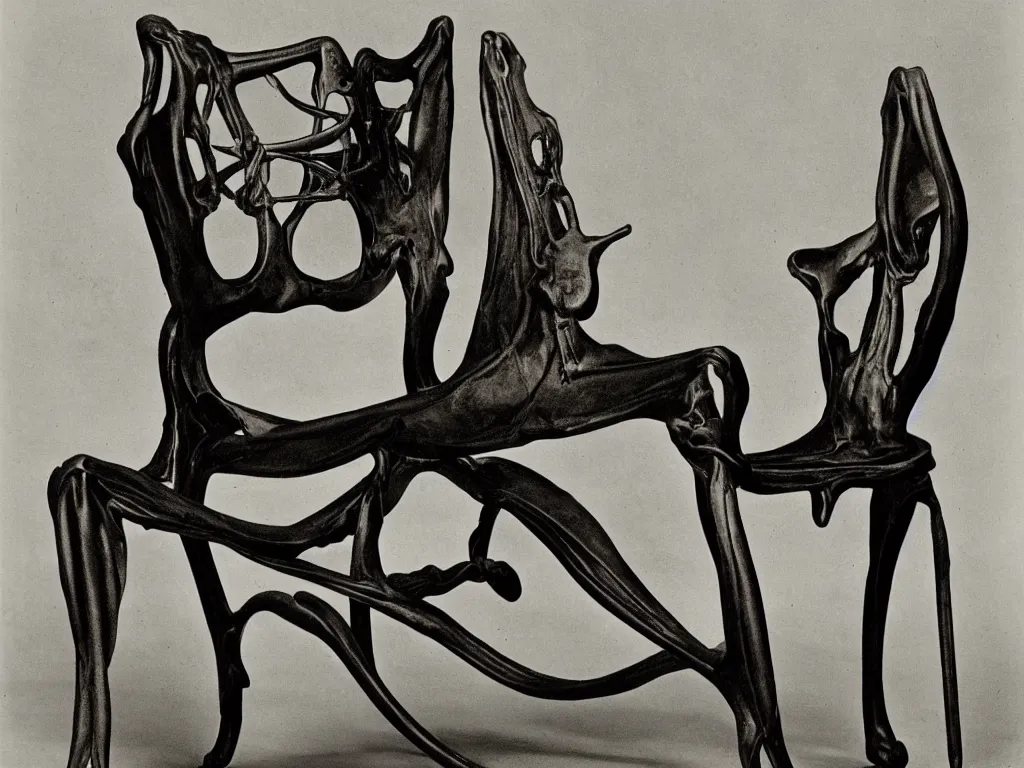 Image similar to gothic chair in the shape of a praying mantis. karl blossfeldt, salvador dali