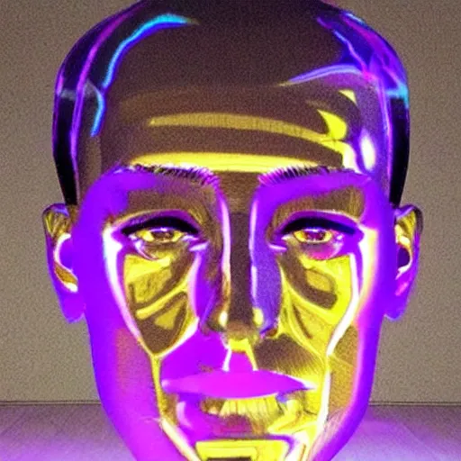 Image similar to a 3d human head made up of shiny holograms