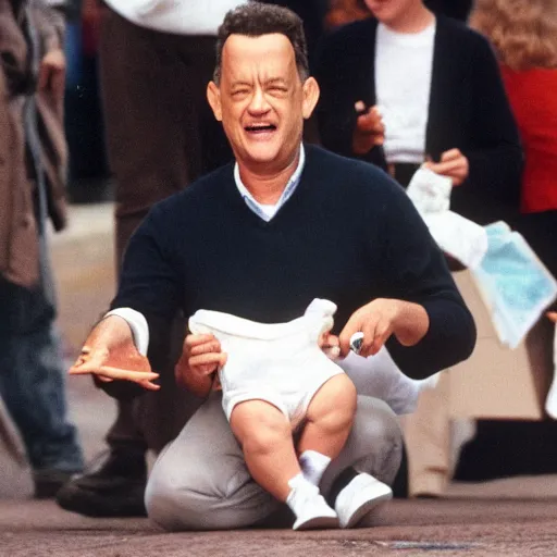 Prompt: tom hanks wearing a diaper and crying
