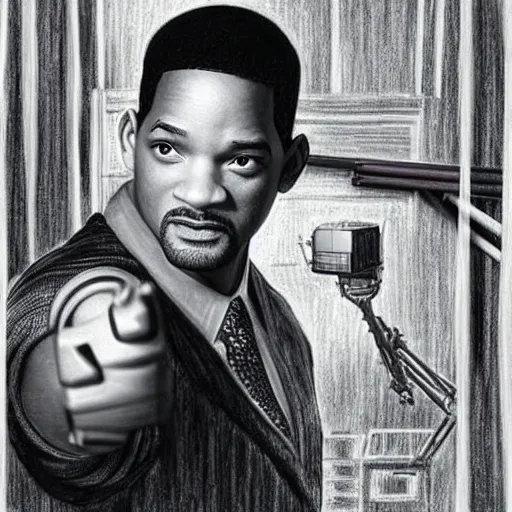 Image similar to automata drawing a picture, will smith, irobot