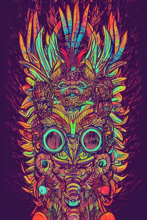 Image similar to animal mask totem roots flower tribal feather gemstone plant wood rock shaman vodoo video game vector cutout illustration vivid multicolor borderlands comics by josan gonzales and dan mumford radiating a glowing aura