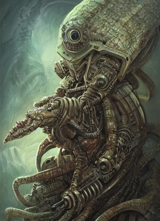 Image similar to mitch hedberg reptile eyes, fallout power armor, shamanic poster lsd art, intricate, elegant, highly detailed, centered, digital painting, artstation, concept art, smooth, sharp focus, illustration, artgerm, tomasz alen kopera, peter mohrbacher, donato giancola, joseph christian leyendecker, wlop, frank frazetta