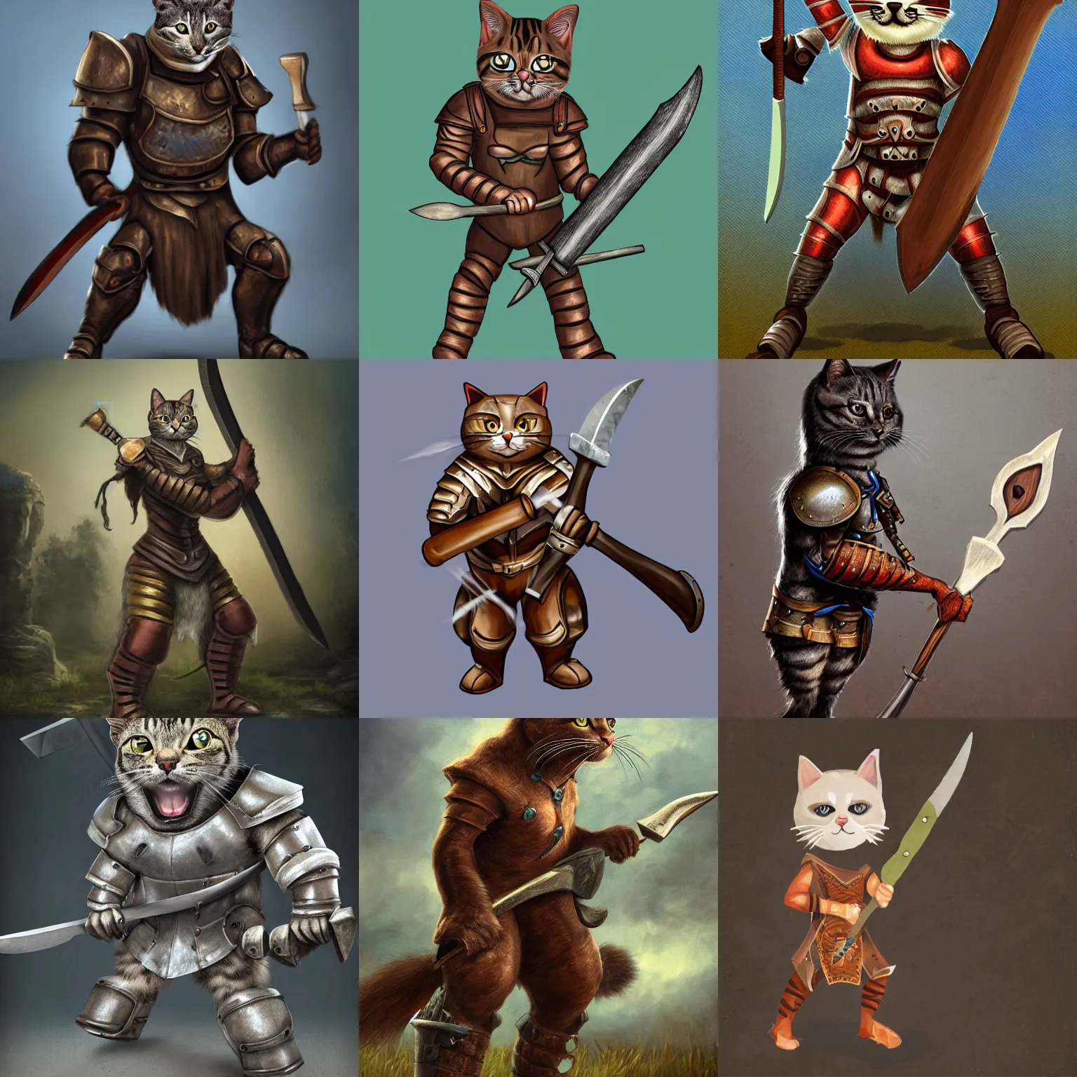 Prompt: anthropomorphic cat in heavy armor wielding an broad-axe