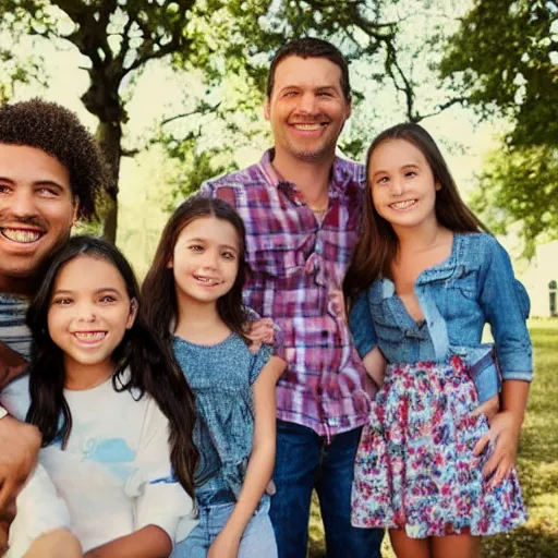 Prompt: photo of a father and his five daughters, high quality photograph, instagram