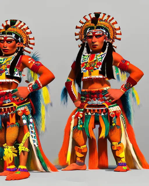 Image similar to Danza Azteca dancers, studio lighting, white background, blender, trending on artstation, 8k, highly detailed