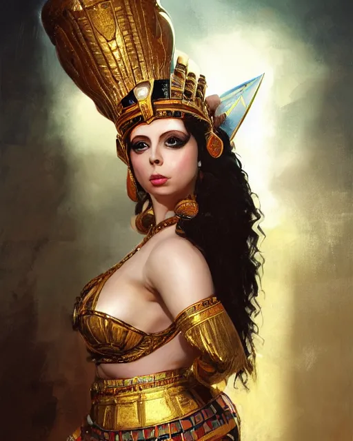 Image similar to Gianna Michaels as a beautiful egyptian princess, gorgeous, portrait, Symmetrical, powerful, intricate, beautiful, masterpiece, elegant, volumetric lighting, highly detailed, artstation, sharp focus, no cropping, illustration, Jean-Leon Gerome , ruan jia