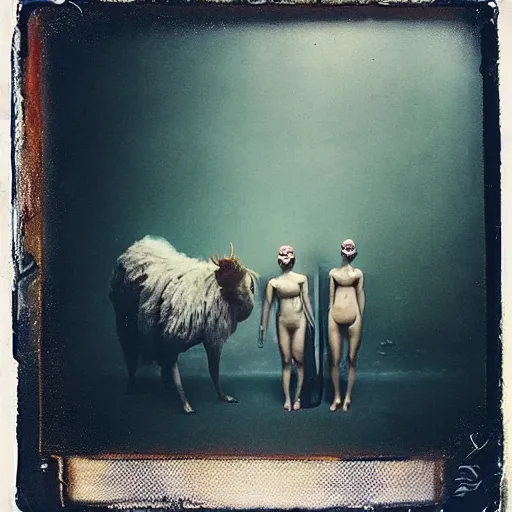 Image similar to kodak portra 4 0 0, wetplate, photo of a surreal artsy dream scene, horror, animal, carneval, grotesque, photographed by paolo roversi style